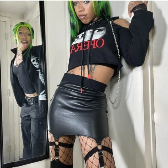 KILLSTAR ✦ Opera Crop Hoodie ✦ Dario Argento Eyes Graphic Cold Shoulder Gothic - Picture 6 of 8